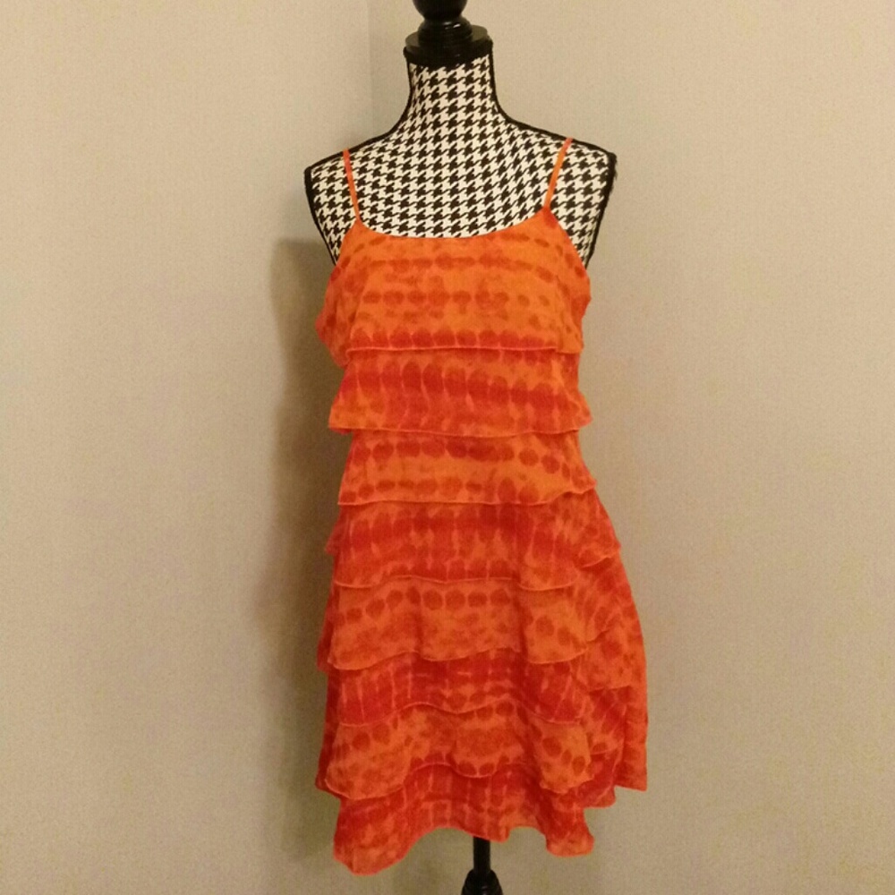 NEW WITH TAGS---ROSY GEE Tiered Orange Dress Size Juniors L 14/16